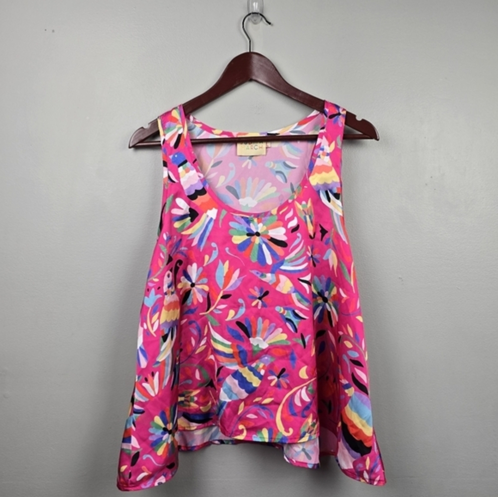 JUDITH MARCH Colorful Sleep Top All Over Bird and Floral Print Pink Womens Sz L